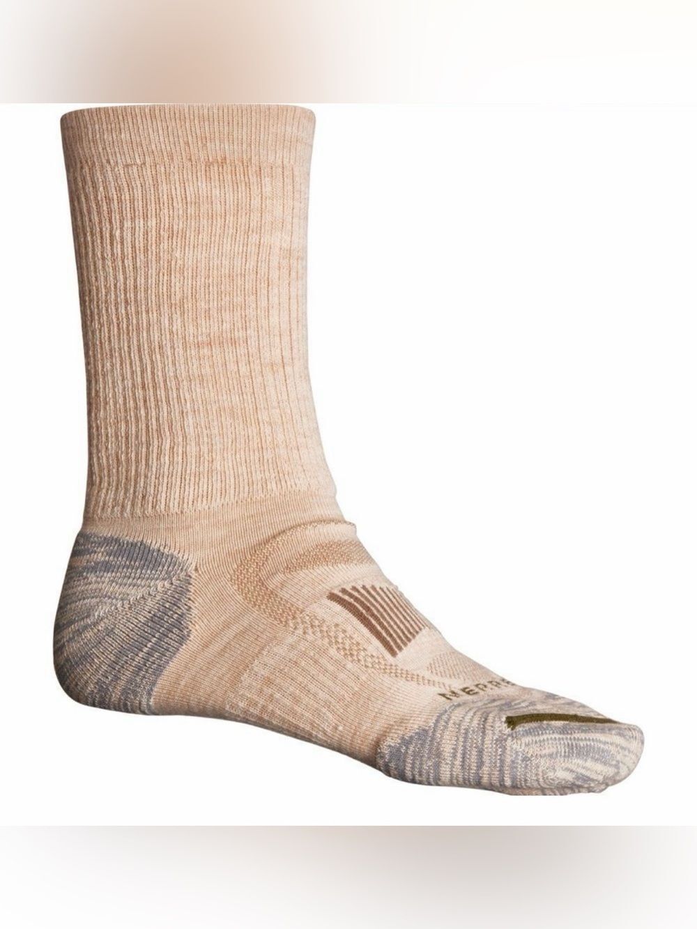 Merrell Men’s Light Tan Zoned Wool Crew Hiking Socks